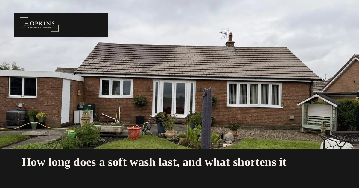 How long does a soft wash last: clean render on a North Yorkshire wall after soft washing