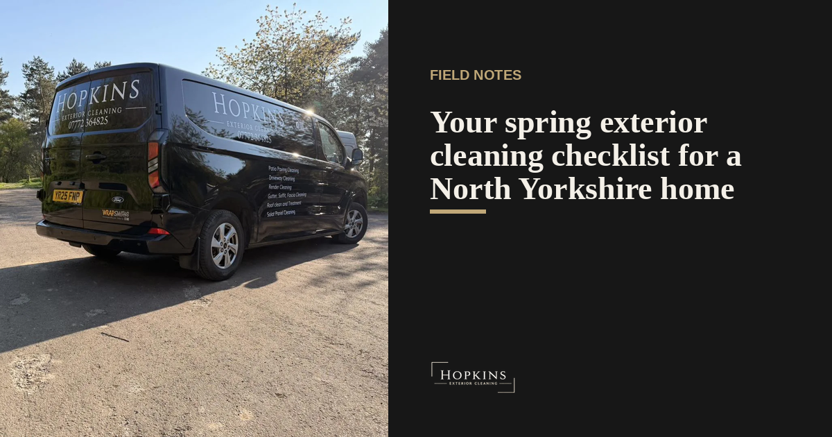 Spring exterior cleaning checklist cover for a North Yorkshire home, clean render and driveway